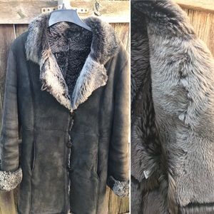 Vtg BILL BLASS Suede Shearling Fur Coat